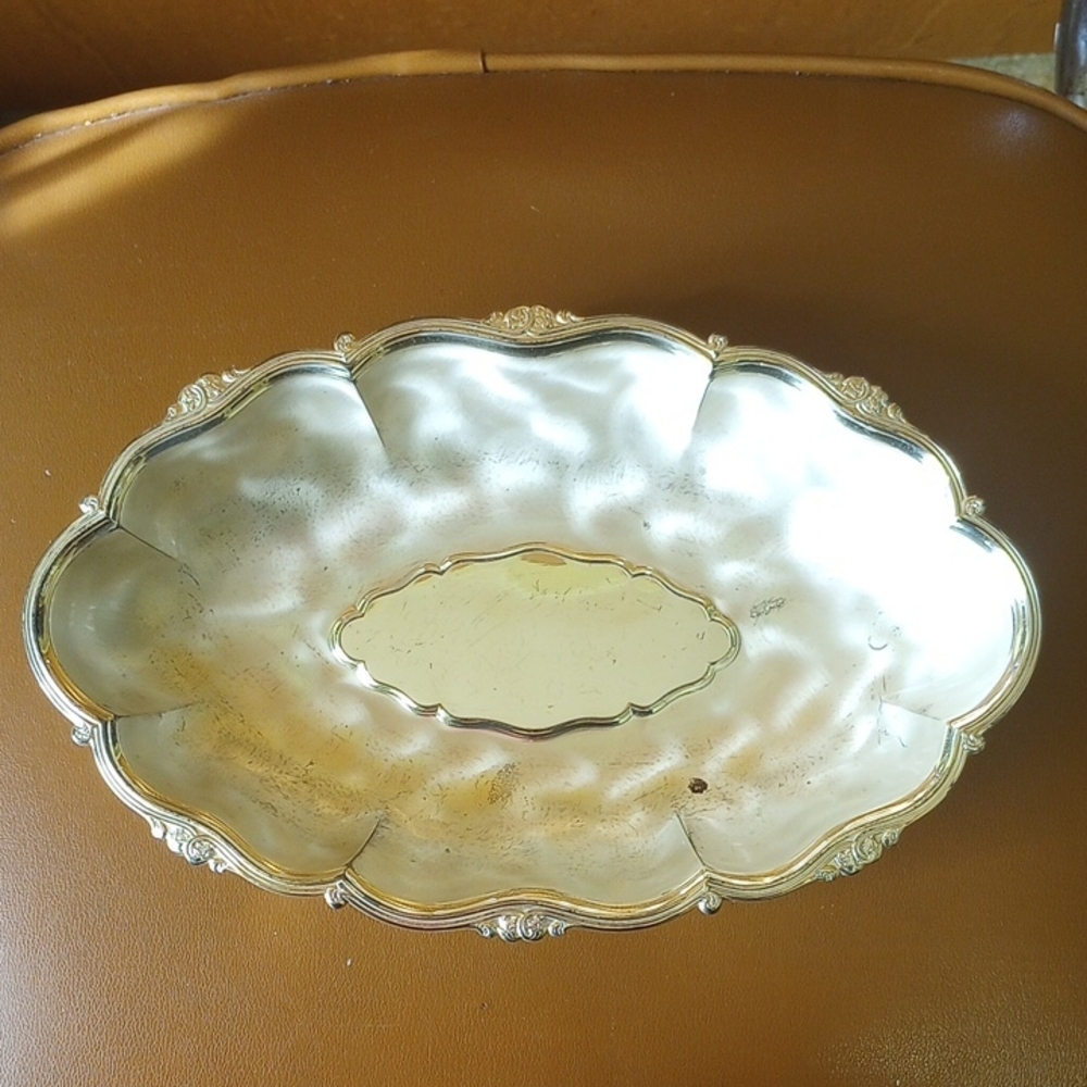EP Brands German Silver Plate Oval Dish w/ Scalloped Edges & Feet